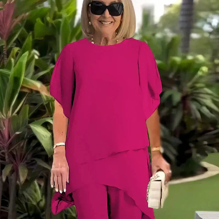 Suit with draped palazzo pants