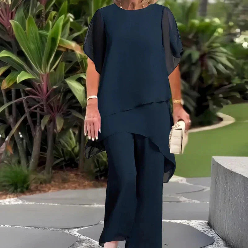 Suit with draped palazzo pants