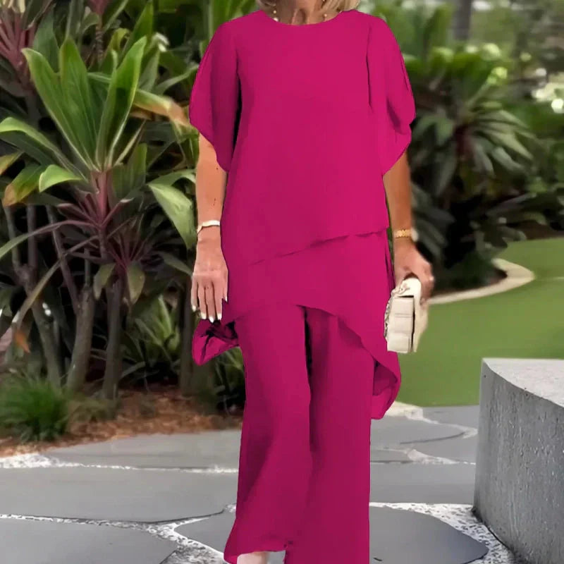 Suit with draped palazzo pants